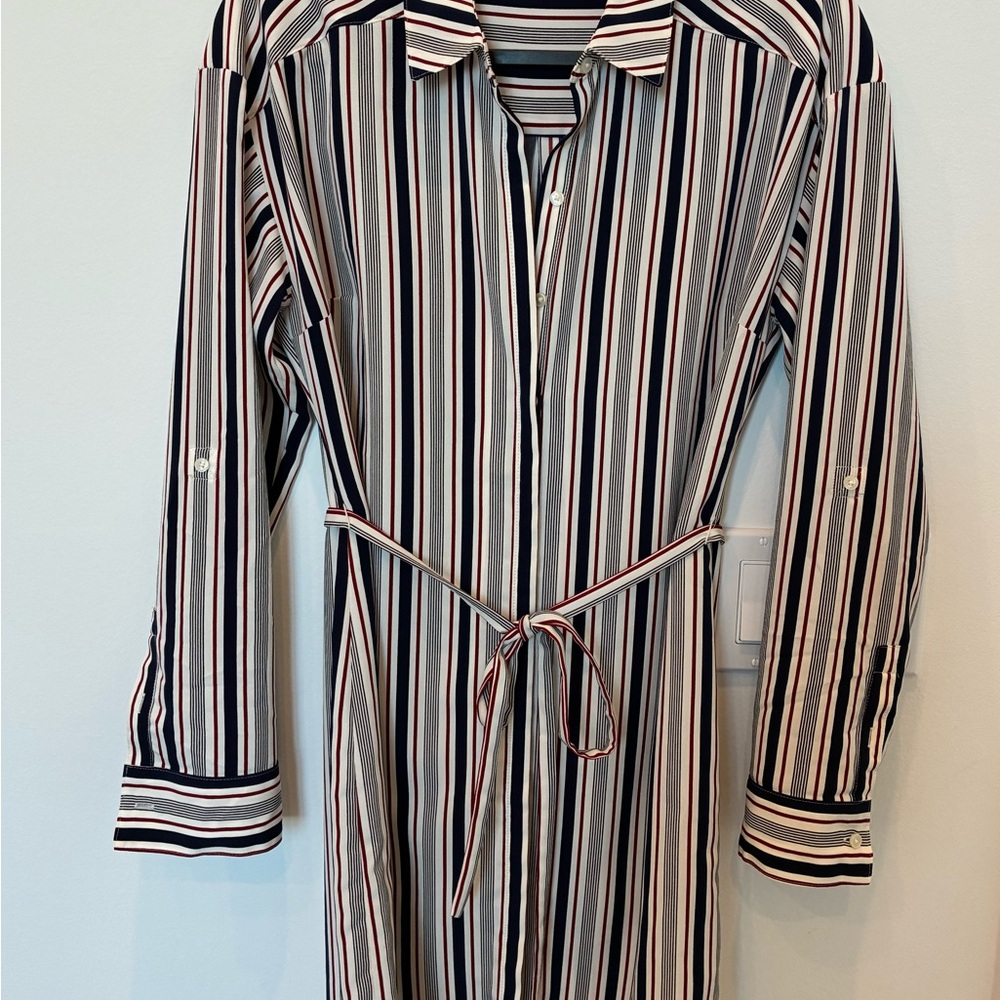 Express Navy and Red Striped Dress - Shirt with belt